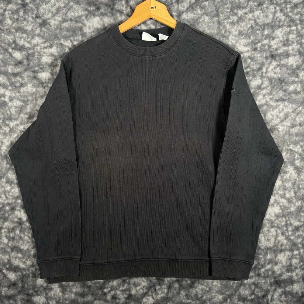 Slazenger Crewneck Sweatshirt Mens Medium Black Ribbed Fleece Pullover Golf Logo